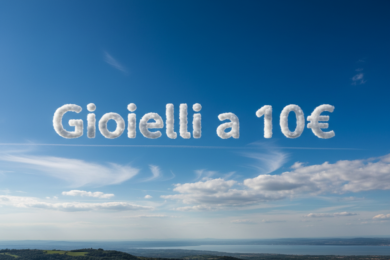 Crea un’immagine con il cielo e la scritta fatta dalle nuove: “Gioielli a 10€”
